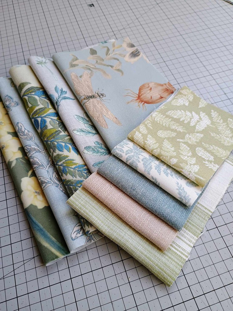 Fabric scrap pack - floral theme bundle of reclaimed curtain samples Aqua Green 