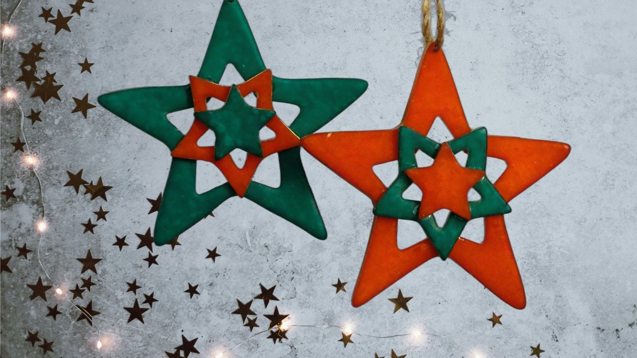 Red & Green Handmade Star Christmas Decorations - Set of 4
