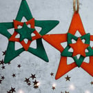 Red & Green Handmade Star Christmas Decorations - Set of 4