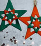 Red & Green Handmade Star Christmas Decorations - Set of 4