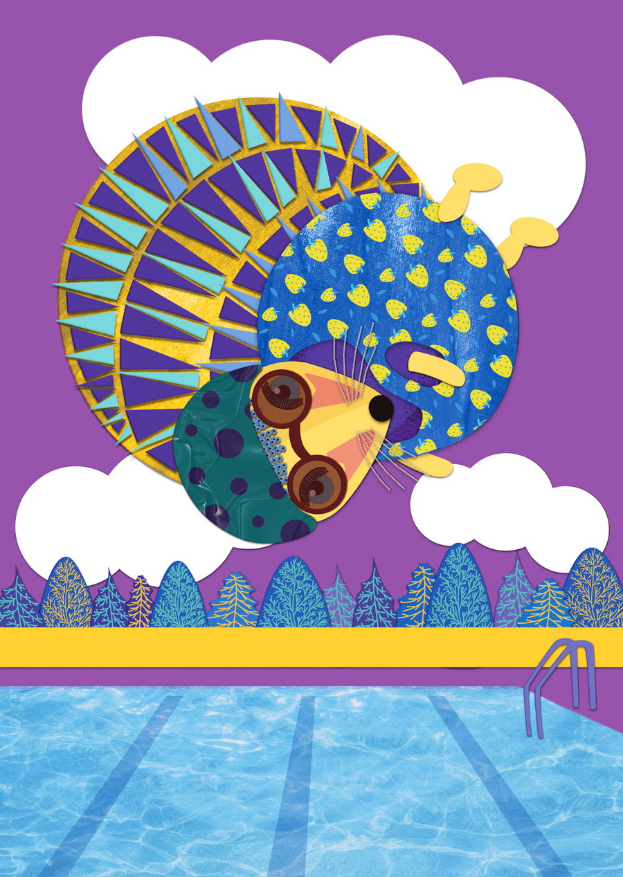 Hedgehog Diving and Swimming Postcard