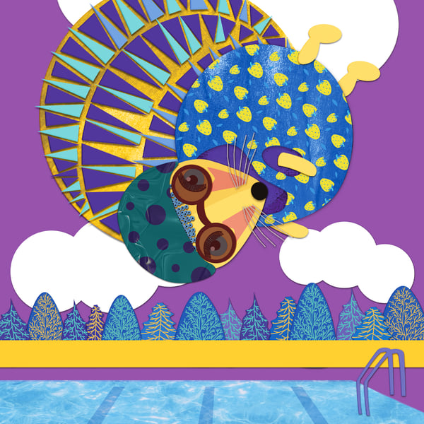 Hedgehog Diving and Swimming Postcard