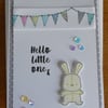 Beautiful Bundle Bunting & Bunny New Baby Card with Free Gift Tag - Lemon