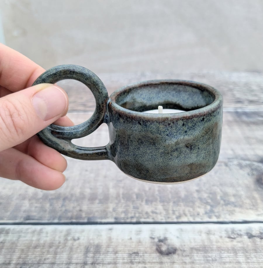 Brown blue ceramic tealight holder