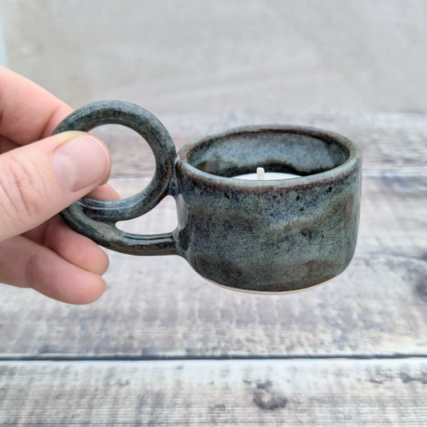 Brown blue ceramic tealight holder