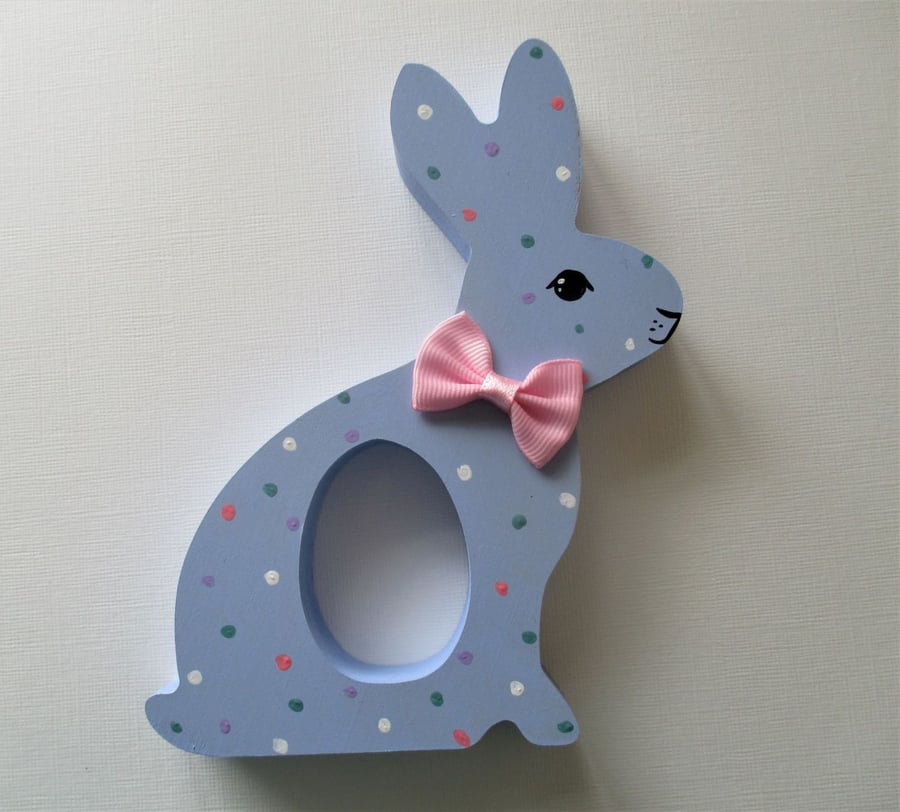 Easter Bunny Chocolate Egg Holder Wooden Hand Painted 