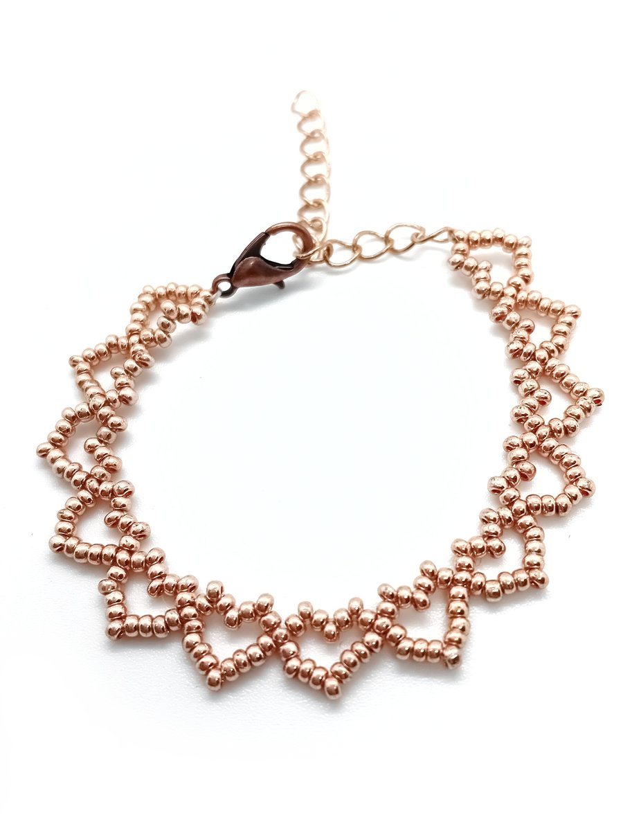 Rose gold love hearts bracelet and earrings set