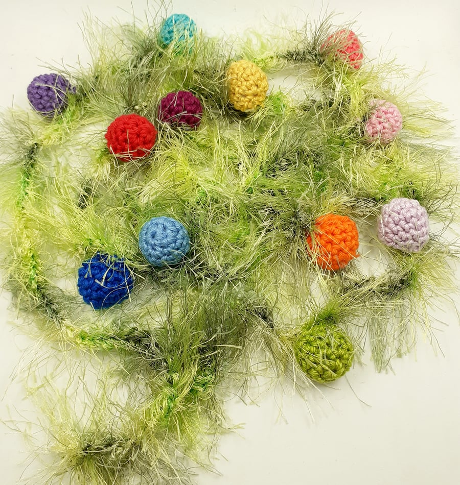 Crochet Garland - Fluffy Green with Colourful Balls