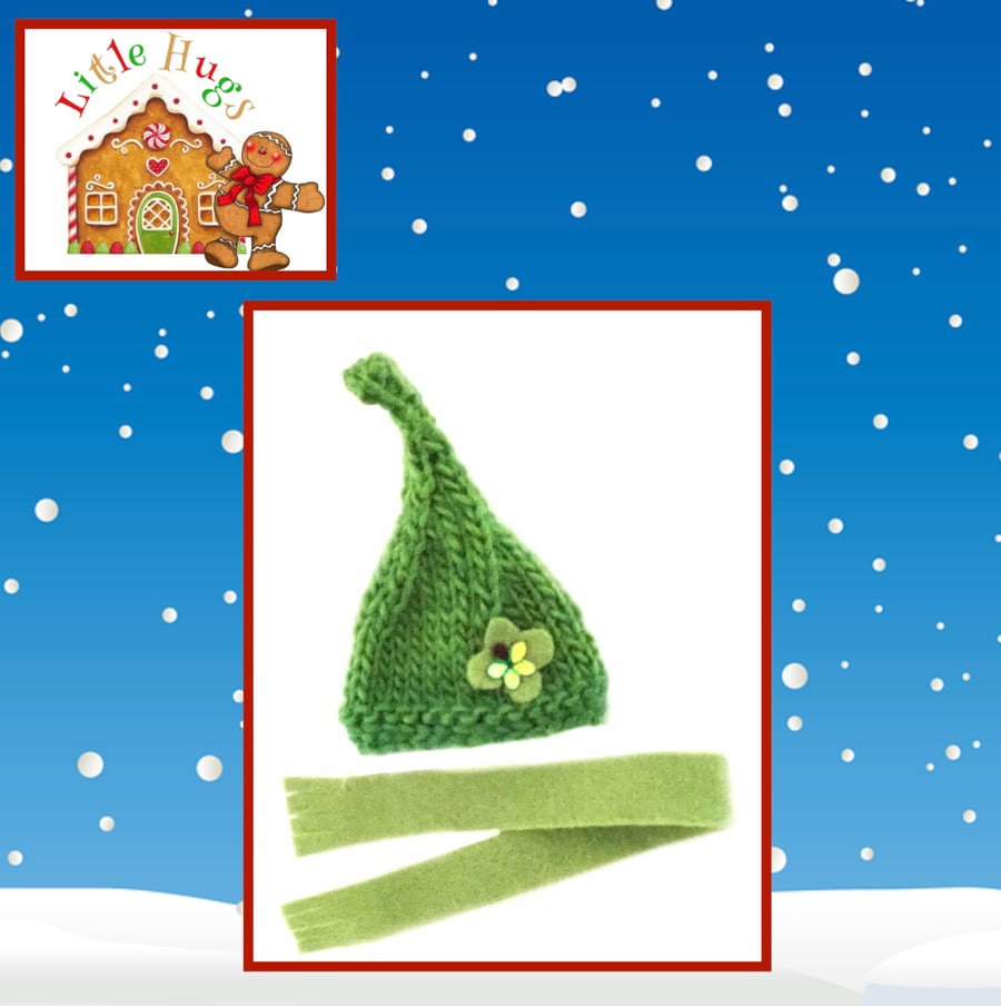 Green Shaded Pixie Hat and Scarf Set