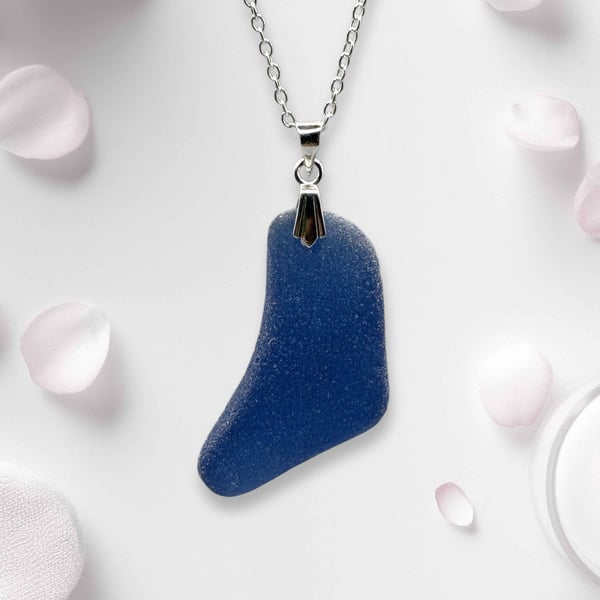 Sea glass necklace, Colbalt blue in colour.