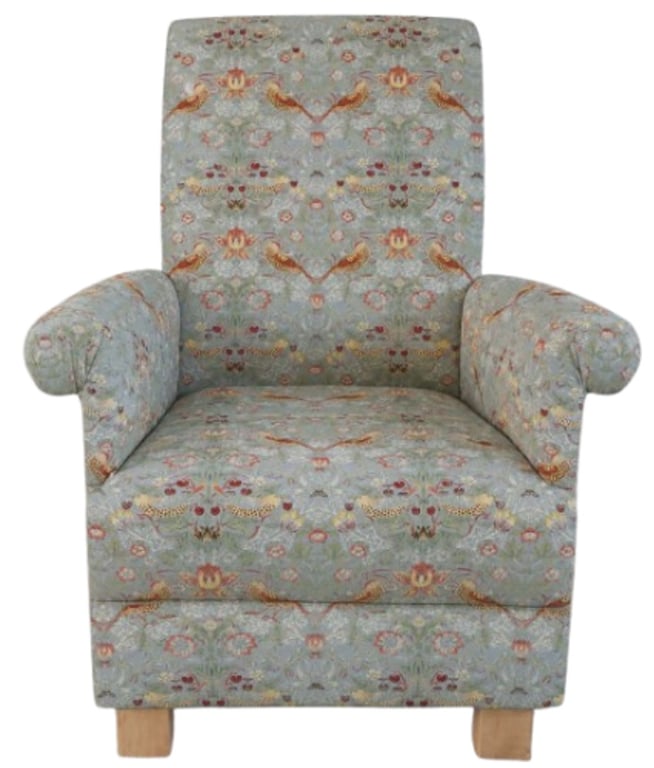 William Morris Strawberry Thief Silver Fabric Adult Chair Armchair Birds Small