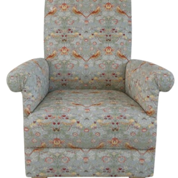 William Morris Strawberry Thief Silver Fabric Adult Chair Armchair Birds Small