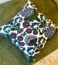 Vintage floral barkcloth cushion cover with green velvet back - Image 2