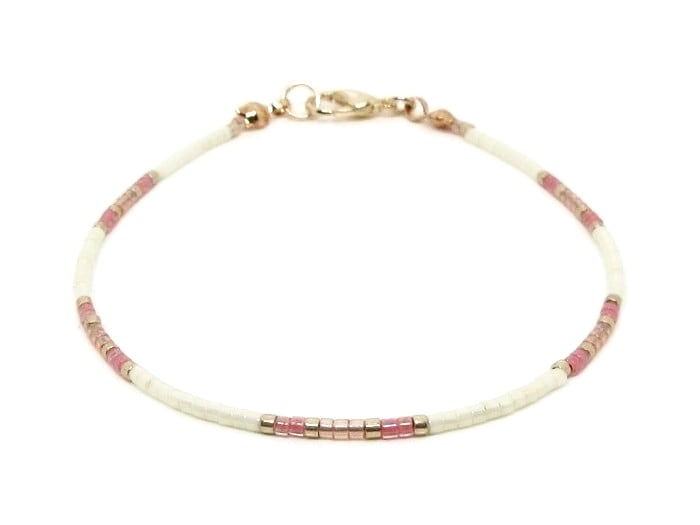 Dainty Cream, Pink & Rose Gold Seed Bead Bracelet For Her  6.5" - 8.5"