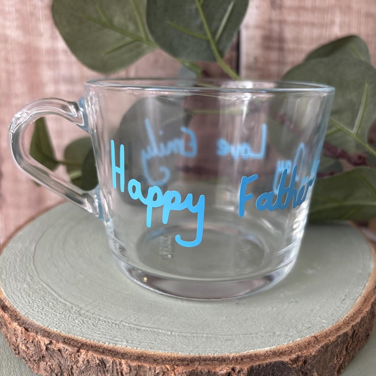 Personalised Glass Mug, Children's Handwriting Gift, Father's Day