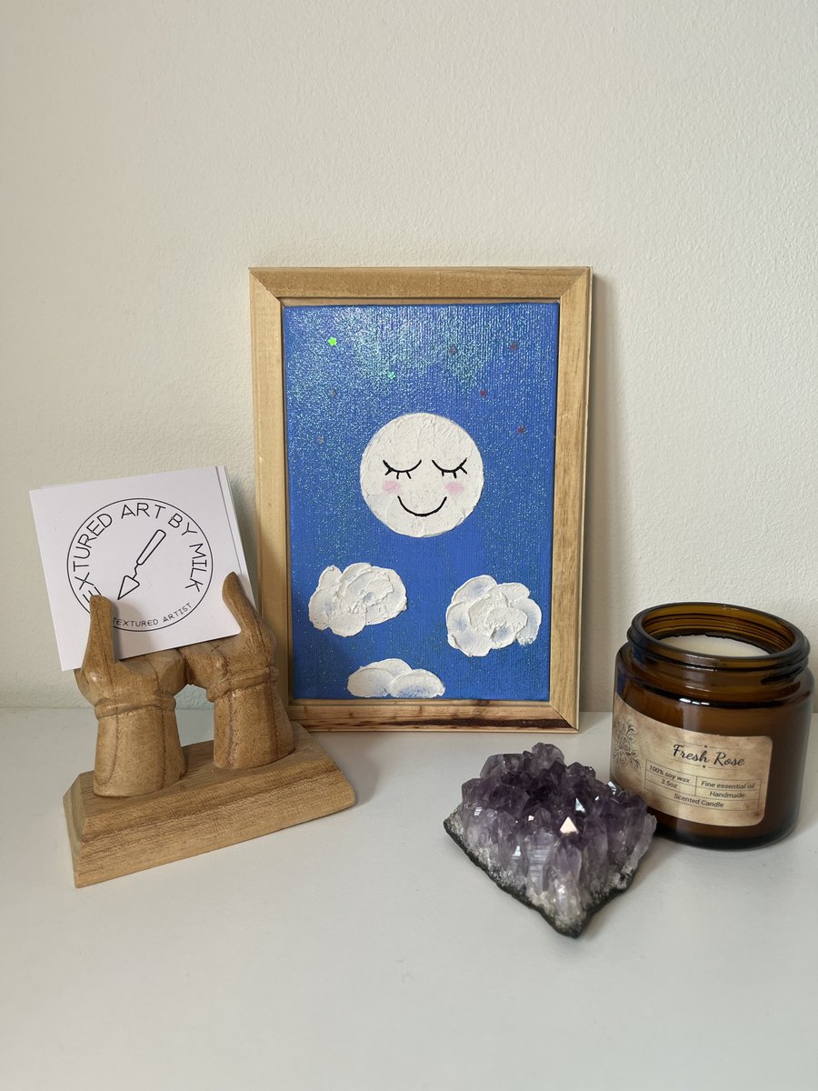 Good Night, Baby! Sleeping Moon Textured Nursery Art Portrait 5" x 7" Canvas