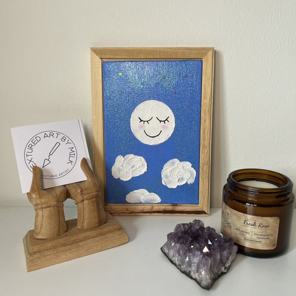 Good Night, Baby! Sleeping Moon Textured Nursery Art Portrait 5" x 7" Canvas