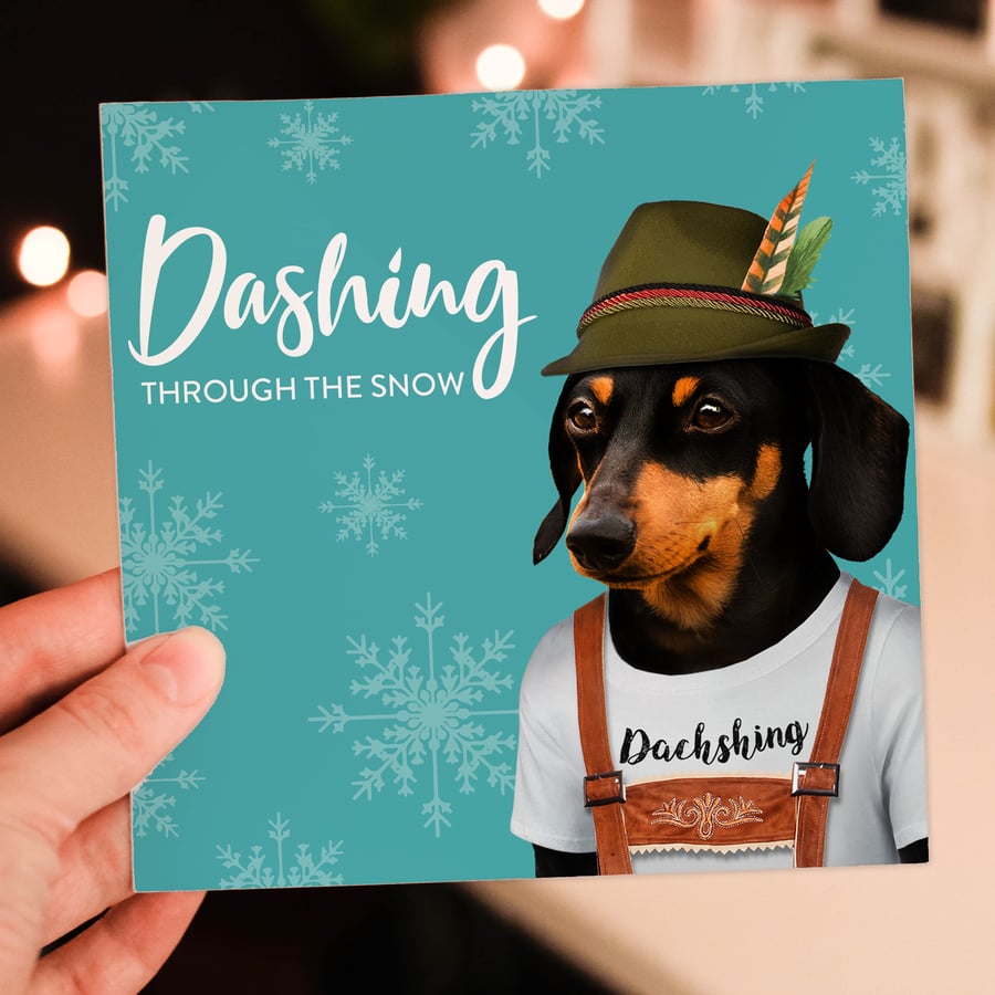 Dachshund Christmas card: Dashing through the snow (Animalyser)