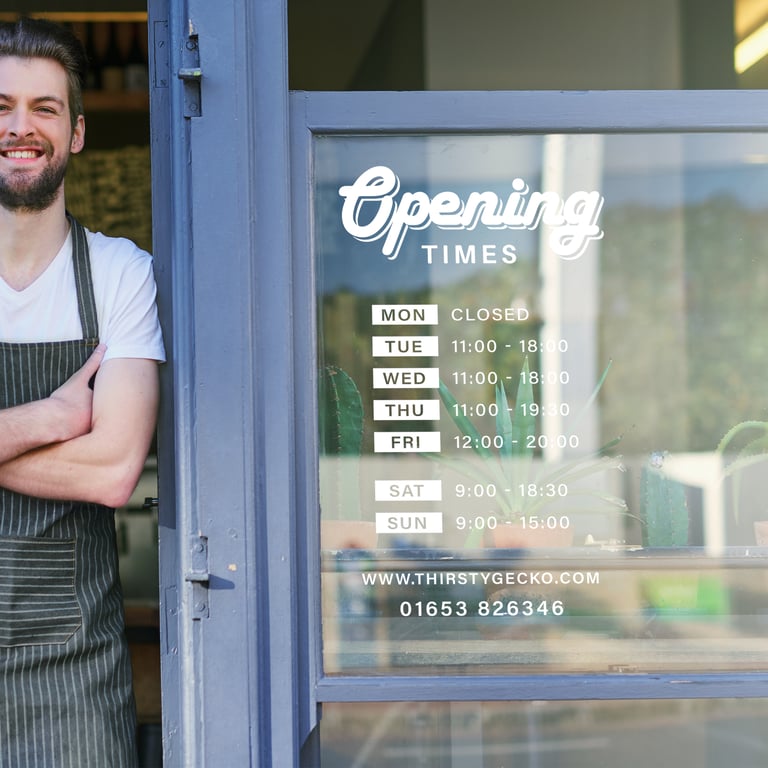 Opening Times - Retro Sticker: Custom Business Hours Shop Window Sticker 