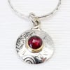 Round sterling silver pendant, handmade Garnet necklace, choice of gemstones