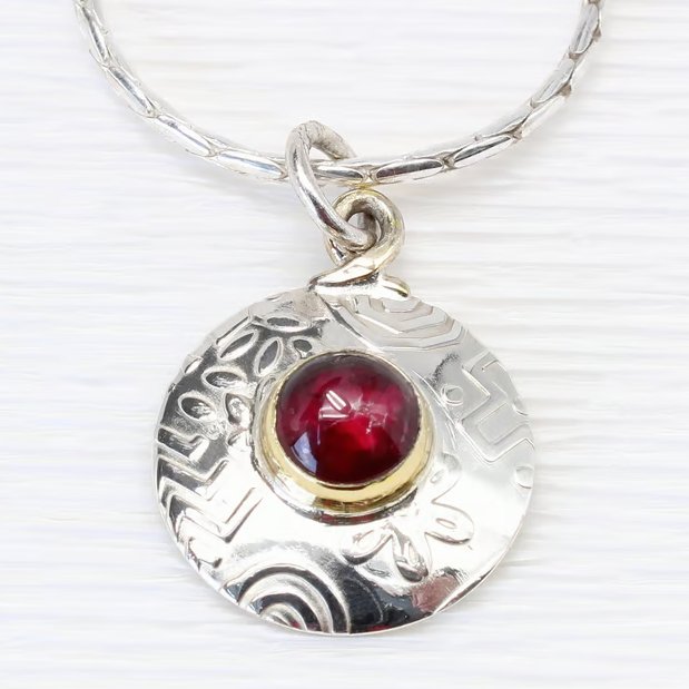 Round sterling silver pendant, handmade Garnet necklace, choice of gemstones