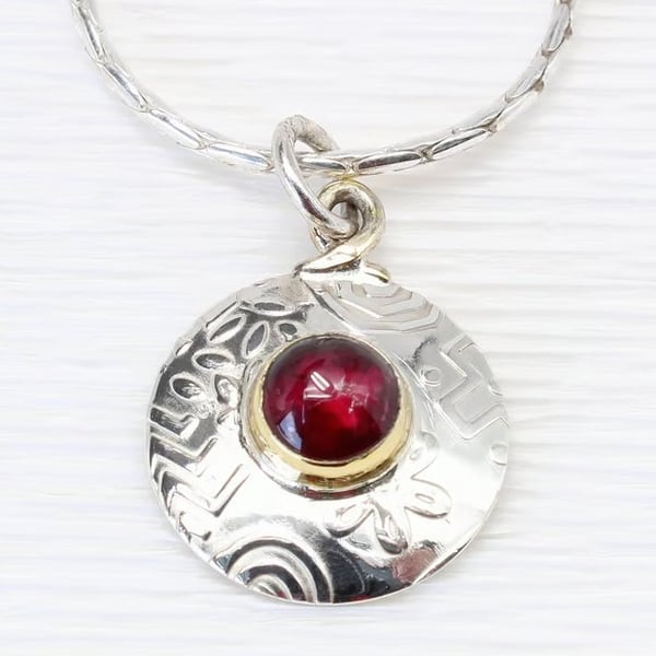 Round sterling silver pendant, handmade Garnet necklace, choice of gemstones