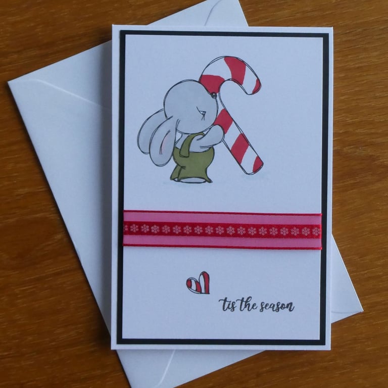 Christmas Card - Bunny with Candy Cane