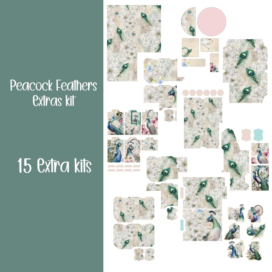 Peacock Feathers Extras kit Scrapbooking, Ephemera, Journal, Digital Download