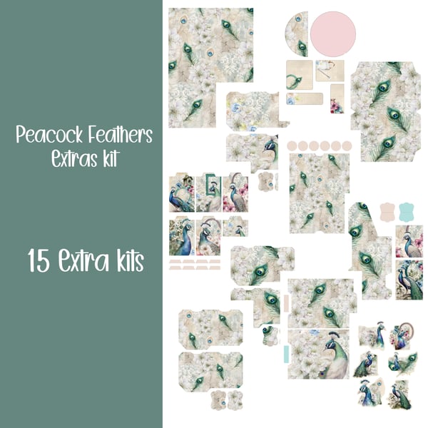 Peacock Feathers Extras kit Scrapbooking, Ephemera, Journal, Digital Download