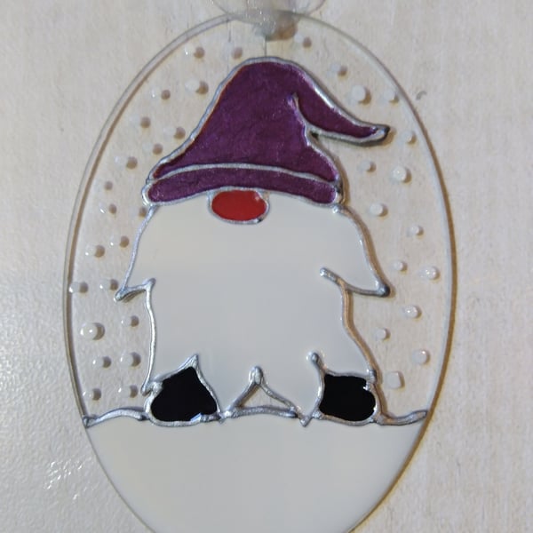Cheeky Gnome suncatcher decoration purple. 'I'll be gnome for Christmas'.