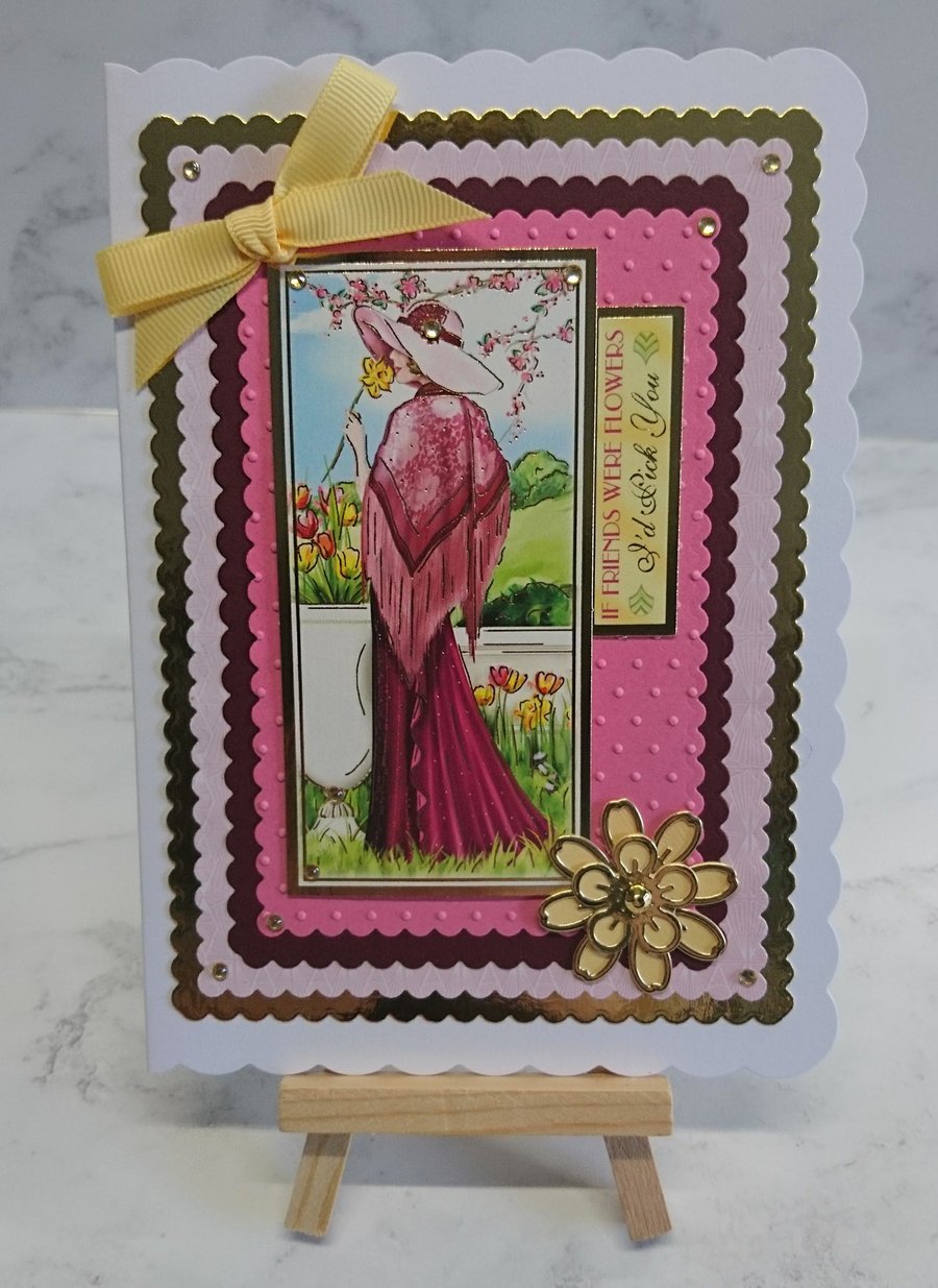 Friends Card Art Deco Lady 1920s If Friends Were Flowers I'd Pick You 3D Luxury