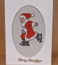 Handmade Cross Stitch Christmas Card – Ice Skating Santa – 6 x 4 Inch - Image 3