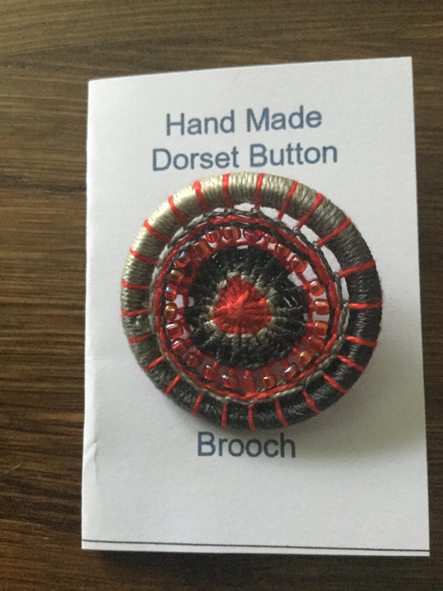 Beaded Dorset Button Brooch, Greys and Red, B16