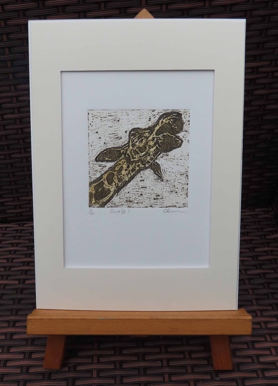 Giraffe Art Original Collagraph Print Animal