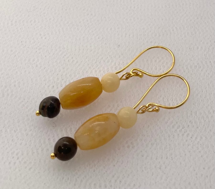 Yellow and Butterscotch Jade Barrel Bead Earrings 