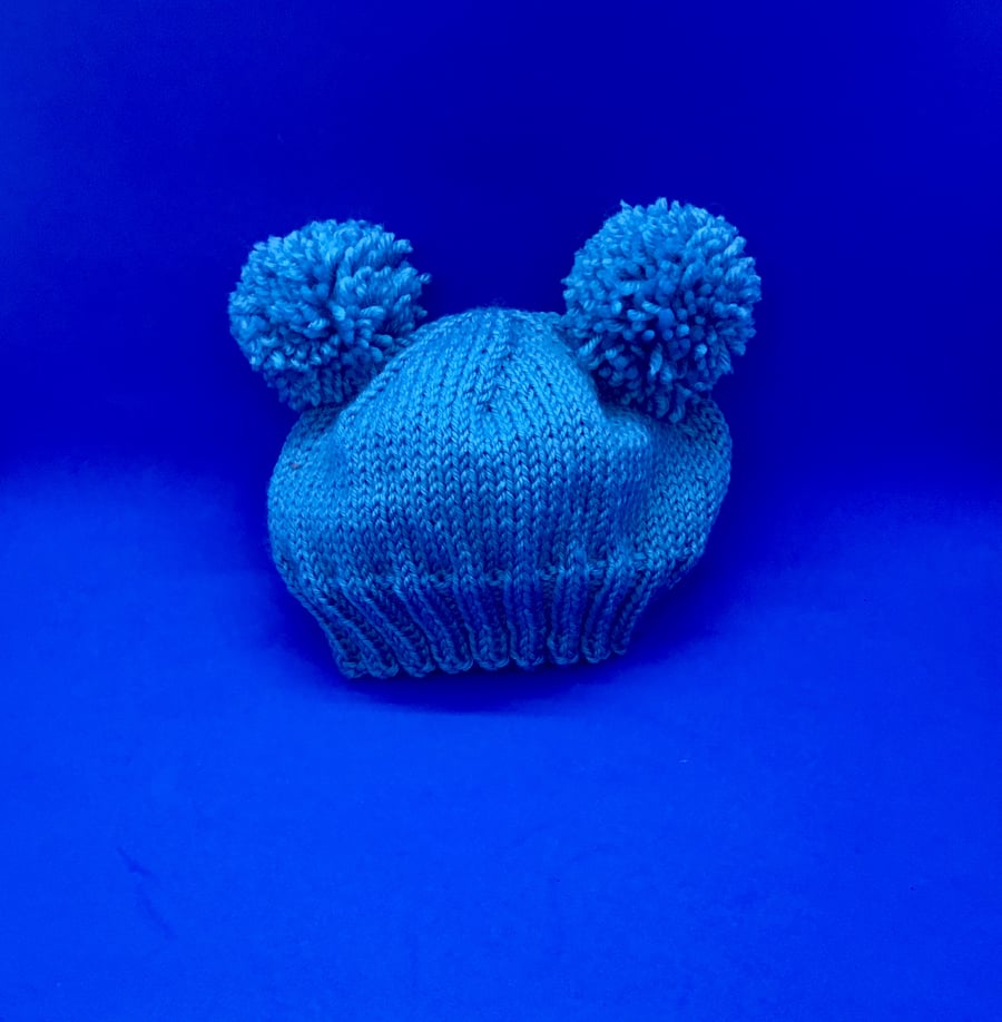 Double Pom Pom Hat Blue 3-6 months