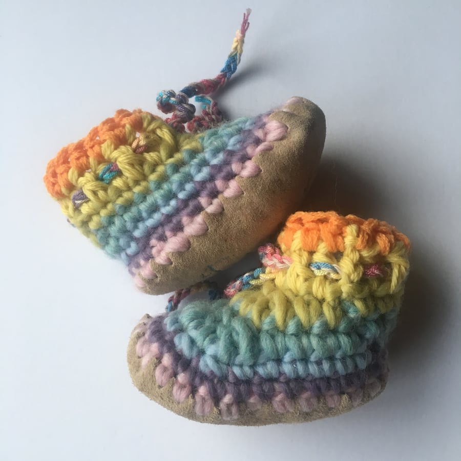 Personalised baby boots - Pastel Rainbow- sizes 1-3 