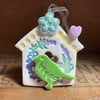 Small Ceramic bird house decoration with green bird
