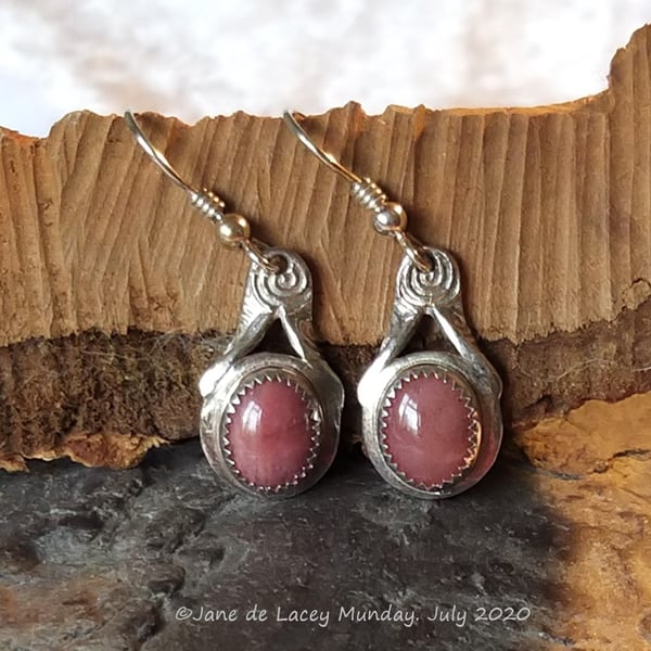 Fine Silver and Rhodonite Drop Earrings