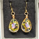 Yellow Pressed Flower Teardrop Earrings