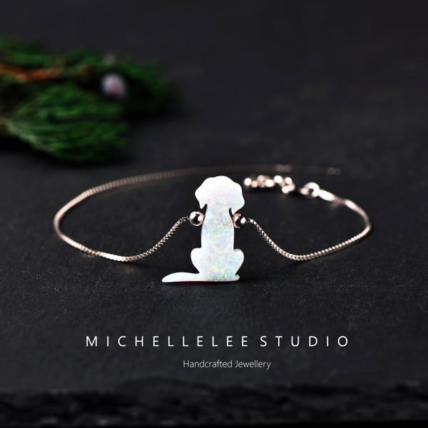 Opal Labrador Dog Bracelet With 925 Sterling Silver Adjustable Chain