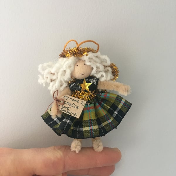 Tiny Cornish Tartan, Curly Hair Fairy Doll Decoration 