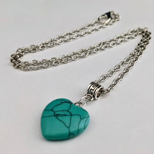 Marbled turquoise heart necklace
