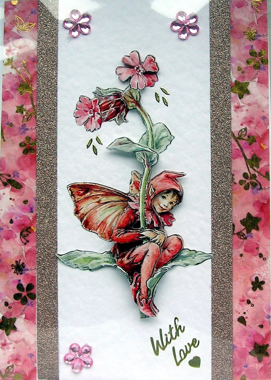 Fairy Hand Crafted 3D Decoupage Greeting Card - With Love (2536)