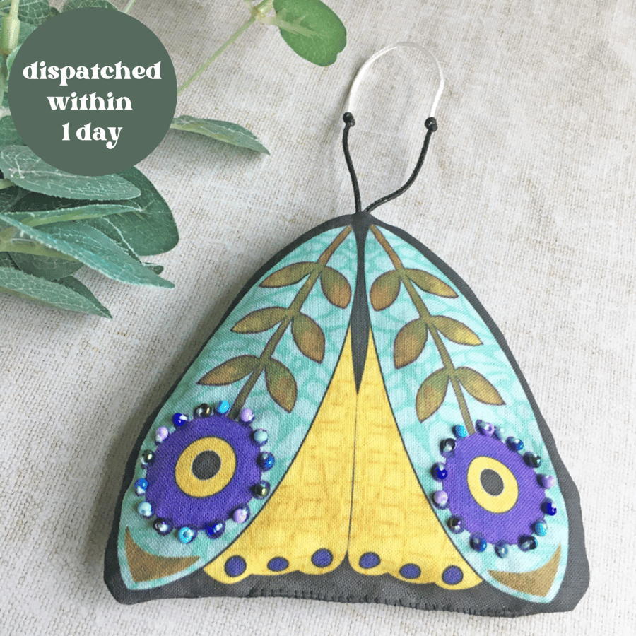 Hanging lavender bag, handmade lavender sachet gift for moth lover, scented gift