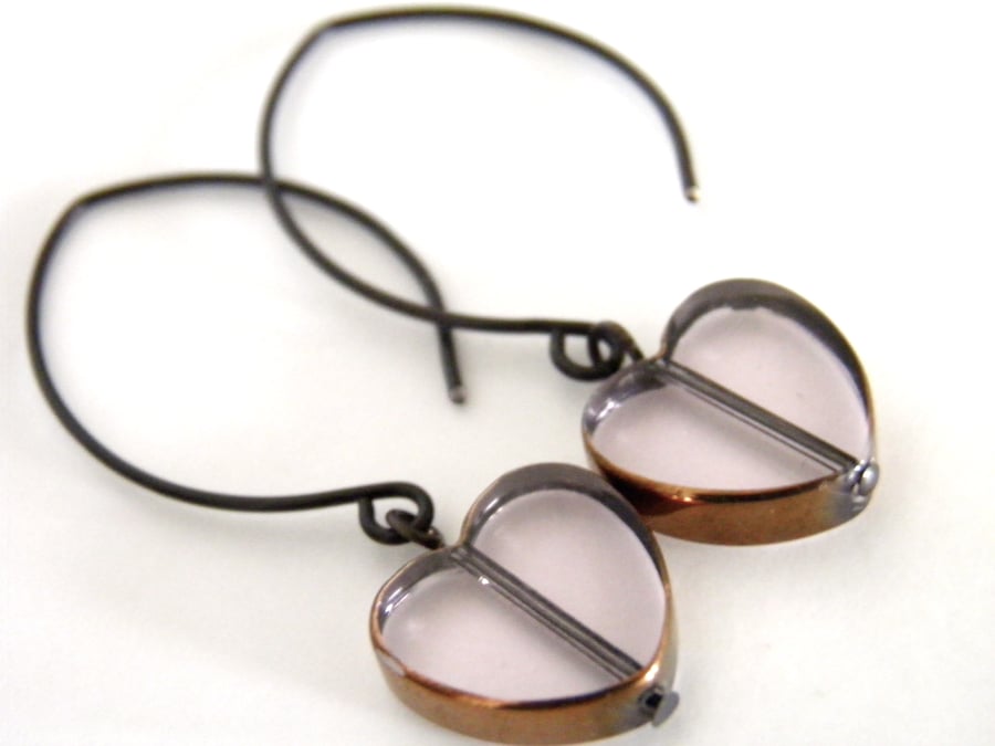 Pink Heart Earrings Copper Earrings