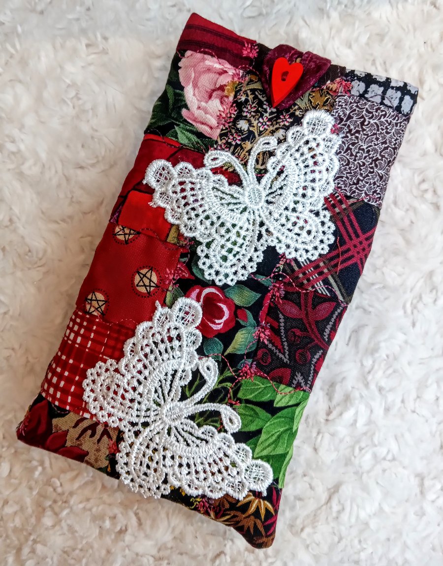 Scrappy Patchwork Chic embellished MOBILE PHONE sleeve