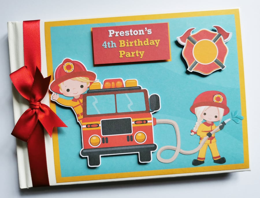 Fireman birthday guest book, fireman birthday party book, boy's fireman party