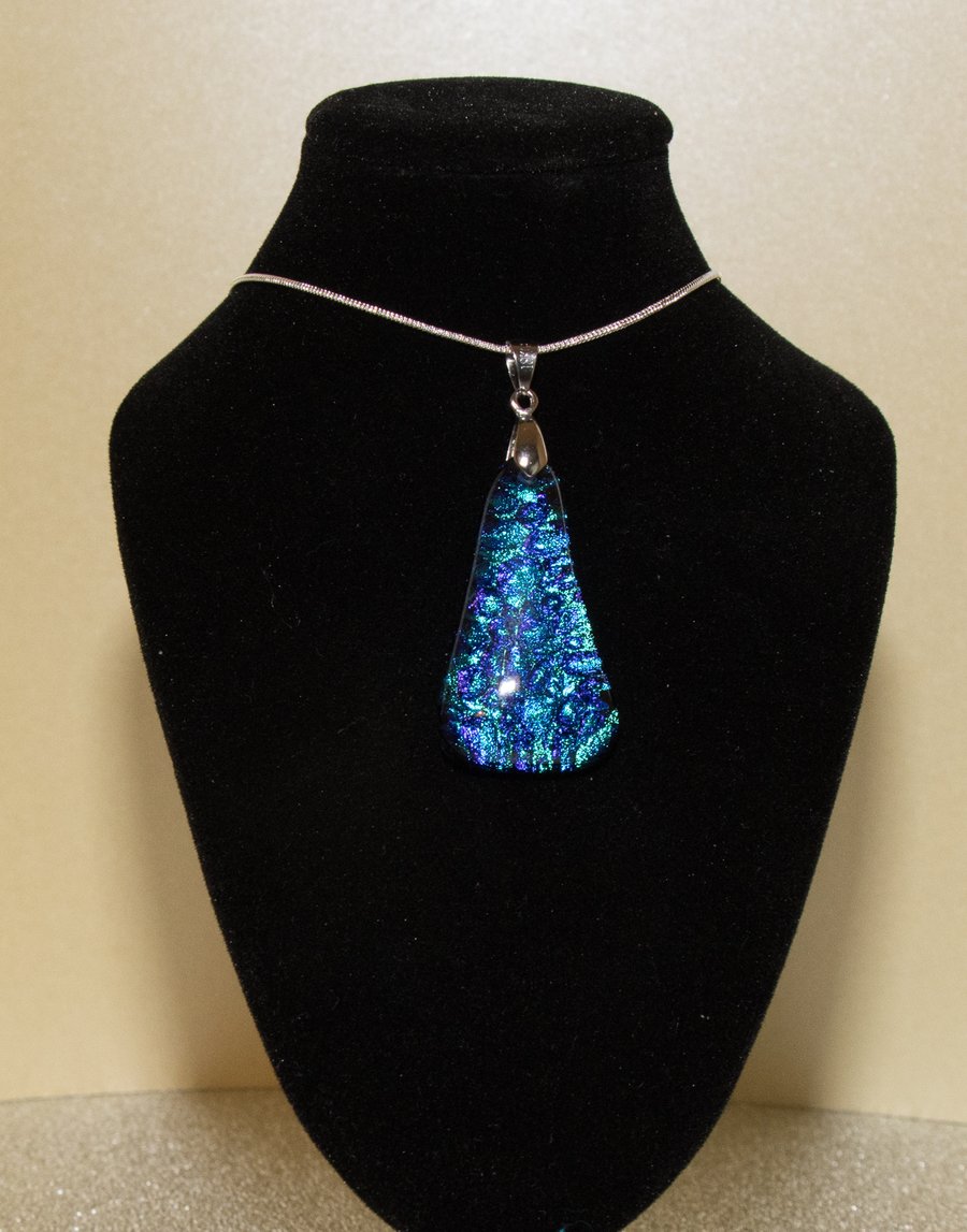 Bubbly Blues & Greens Fused Glass Pendant - 1099