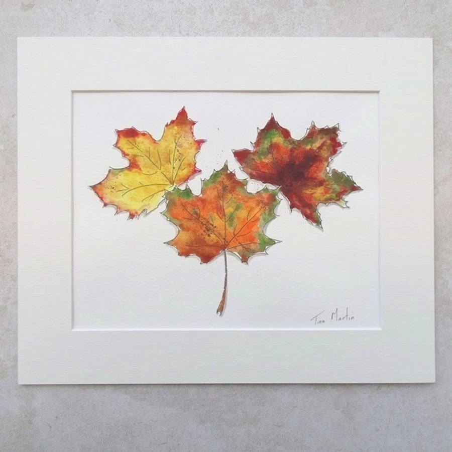 Original Watercolour Painting  'Autumn Leaves' (Mount size 12" x 10")